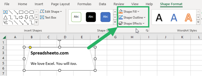 format shape text box in Excel