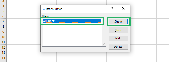 Selecting the AllSheets button