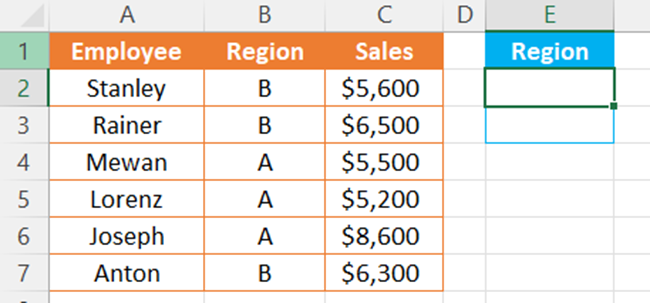 Sales data to apply the UNIQUE function