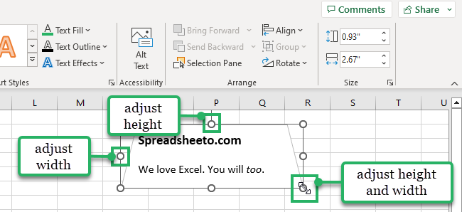 resize shape text box excel