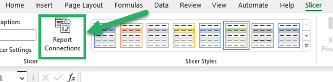 Click report connections in the slicer group