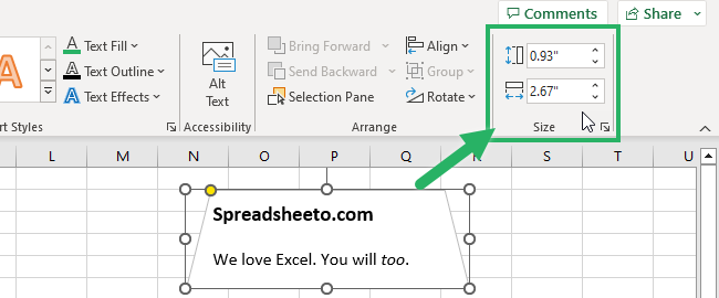 resize shape text box in Excel