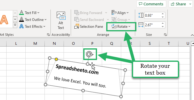 rotate text box in Excel