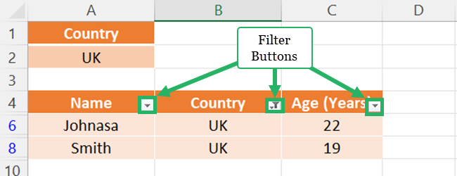 Excel filters