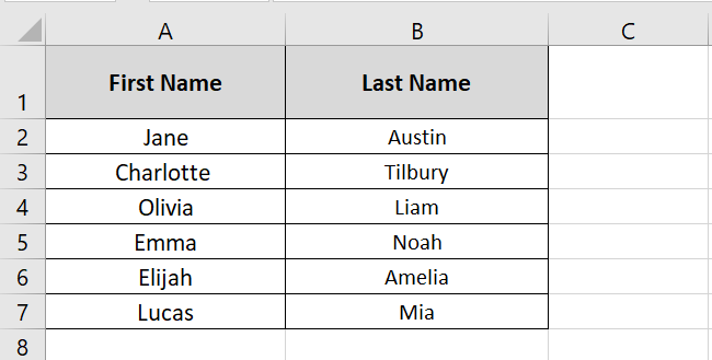 One column of first and last names