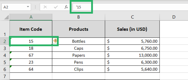 Numbers stored as text