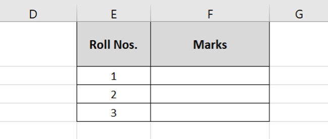 Table where marks are needed