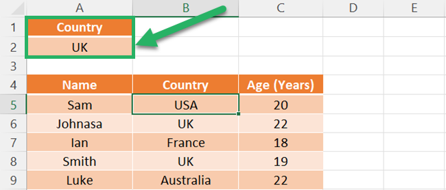 Create a criteria values table