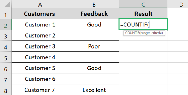 Entering the following formula to count non blank cells given in the data range 