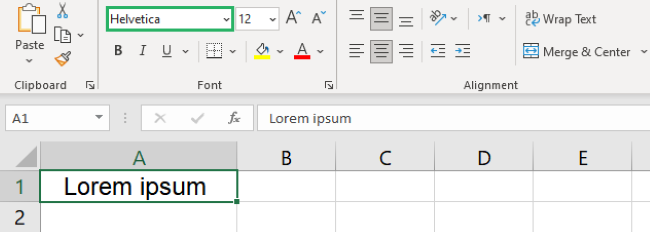03 helvetica font Helvetica typed in Excel font box