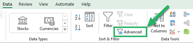 Click the Advanced Filter button from the Sort & Filter group