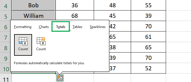 Textutal Cell range total option 