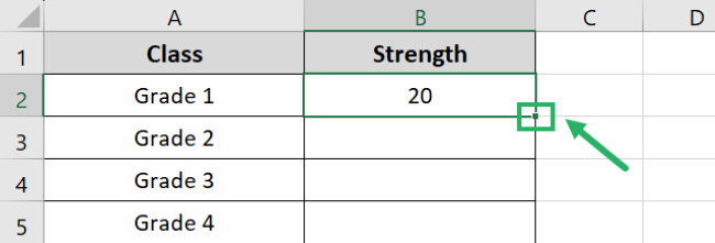 Select the Fill handle in Excel icon - fill formatting 