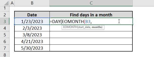 Excel Formula To Show Number Of Days In A Month