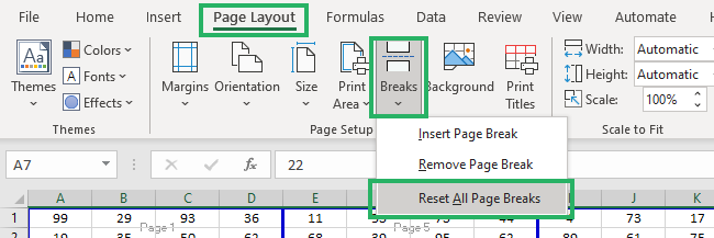 Breaks check box / Resetting page breaks