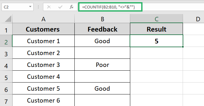 Excel returns the result 5 - there are five non empty cells 