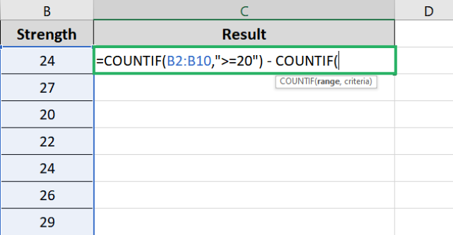 Entering the second COUNTIF function 