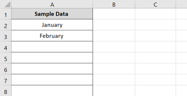 Sample data for months fill series using auto fill options button 