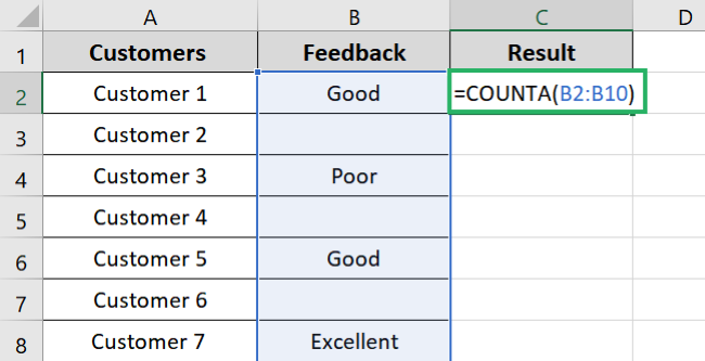 Adding the range containing the non blank cells 