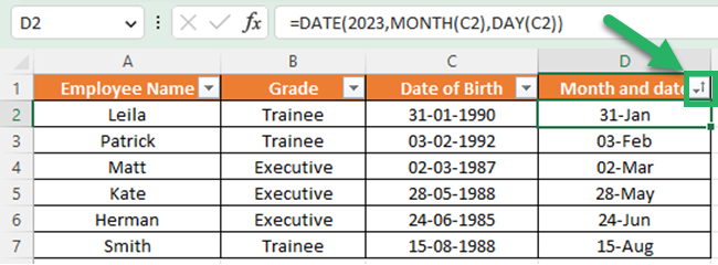 Excel sorting feature to create birthday list in chronological order