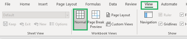 Changing to Normal View from break preview button