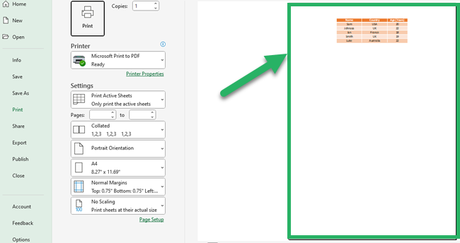 Print preview - Excel Sheet is centered horizontally