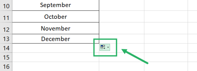 Press the mouse button on the auto fill options icon - Excel feature 