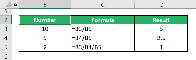 10 divide in Excel using cell references