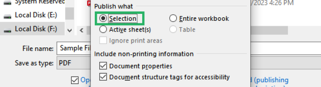 09 selection option Select selection to select spreadsheets to convert