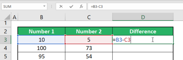 how to subtract 2 column values in excel