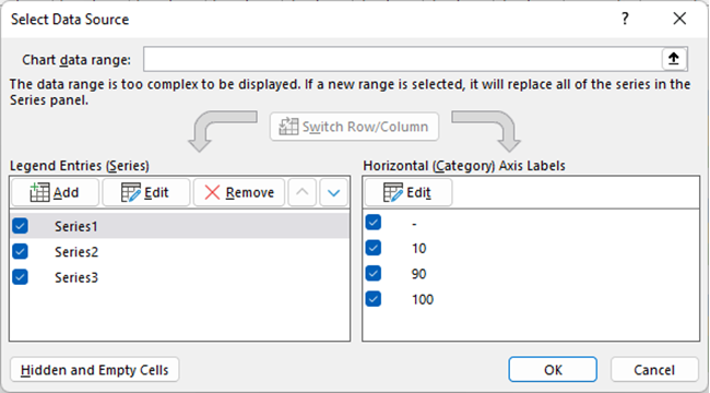 Select data source for 100% stacked area charts