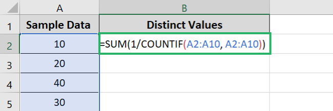 Enter the COUNTIF range for distinct values 