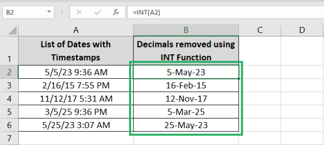 Timestamps removed from date portion