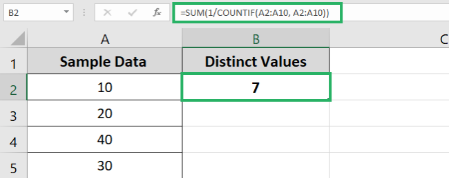 Excel returns seven - only the distinct values 