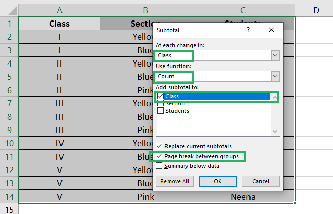 Subtotal from the Data tab