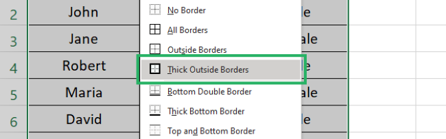 Select thick outside borders for a new cell style 