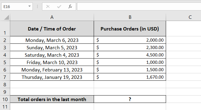 Orders and static date in Excel