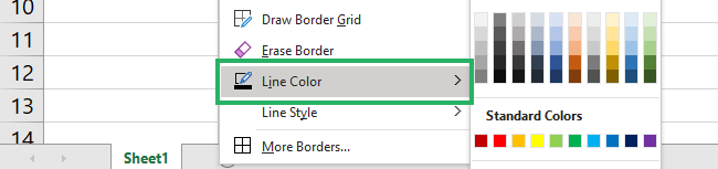 Selecting line color from border options 