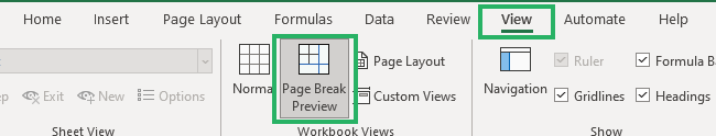 Page Breaks check box