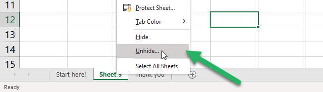 14 - select unhide sheet