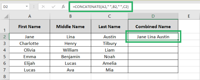 The last name in one cell