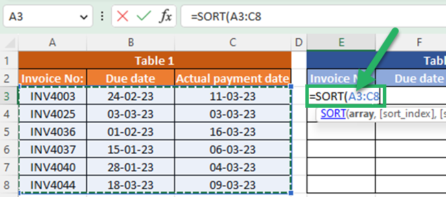 15 sort array Select the array as the first argument of the SORT function