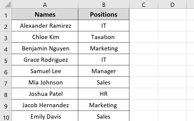 Sample data for SORT function 