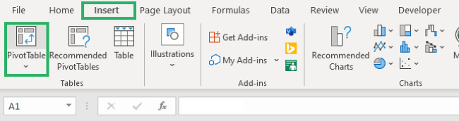 Insert the pivot table in the worksheet 