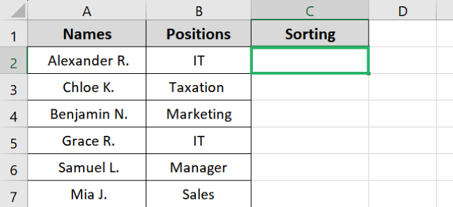 Enter SORT formula 