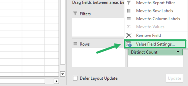 Select Value Field Settings 