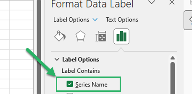 Insert the data labels as Series Name