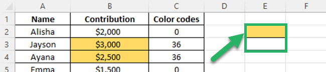 Enter all the colors you have used in another column