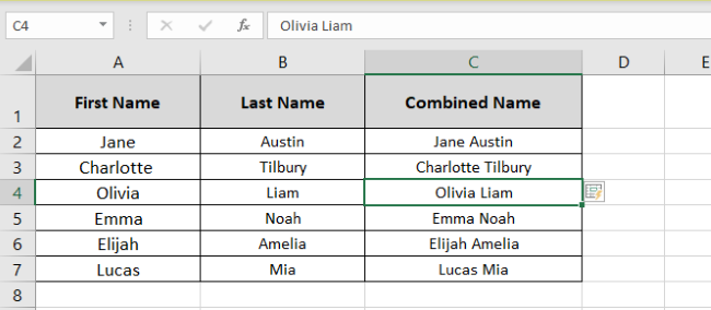 Flash fill fills the rows