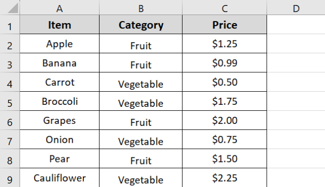 Sample data for if function test - multiple criteria